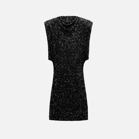 Mavenburry | Women’s Sequin Mini Dress – Structured Shoulder Design