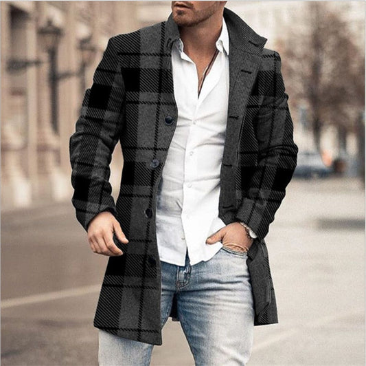 Men's wool coat with check pattern and clean silhouette – Elias