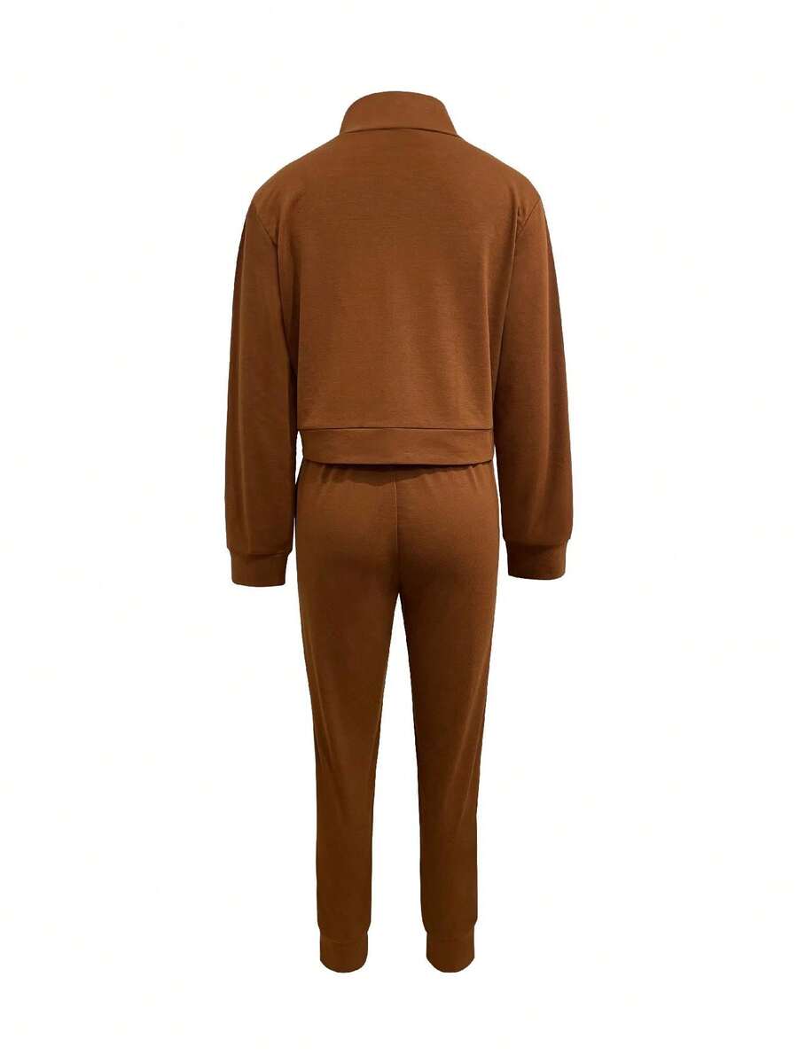 Women's Elegant Two-Piece Zip-Up Jacket & Pants Set