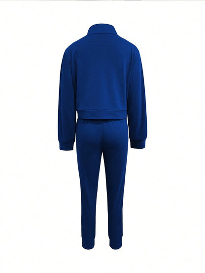 Women's Elegant Two-Piece Zip-Up Jacket & Pants Set
