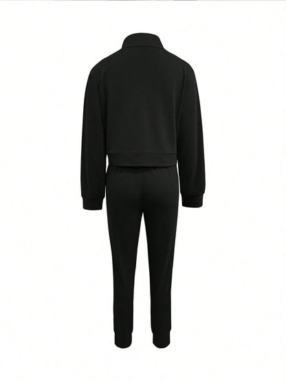 Women's Elegant Two-Piece Zip-Up Jacket & Pants Set