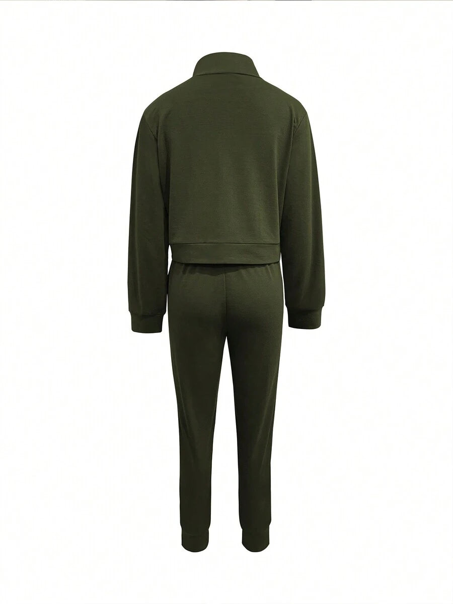 Women's Elegant Two-Piece Zip-Up Jacket & Pants Set