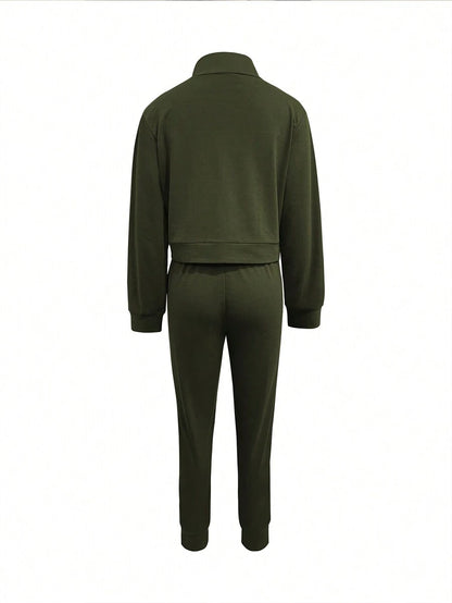 Women's Elegant Two-Piece Zip-Up Jacket & Pants Set