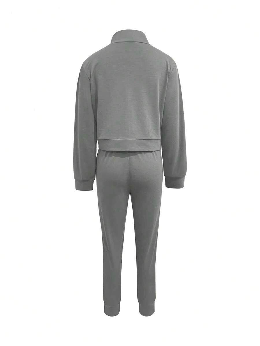 Women's Elegant Two-Piece Zip-Up Jacket & Pants Set
