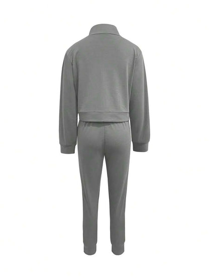 Women's Elegant Two-Piece Zip-Up Jacket & Pants Set
