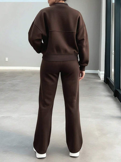 Women's Elegant Two-Piece Zip-Up Jacket & Straight-Leg Pants Set