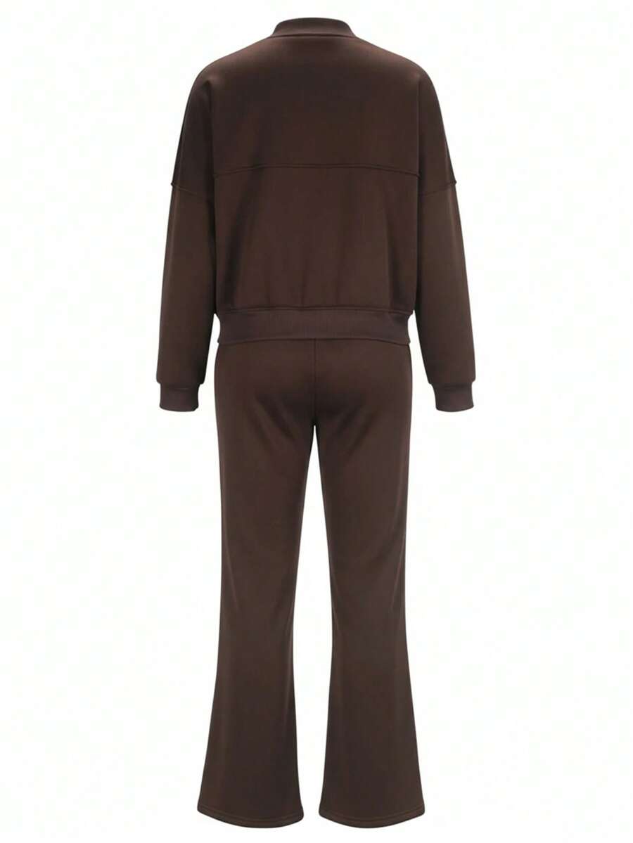 Women's Elegant Two-Piece Zip-Up Jacket & Straight-Leg Pants Set