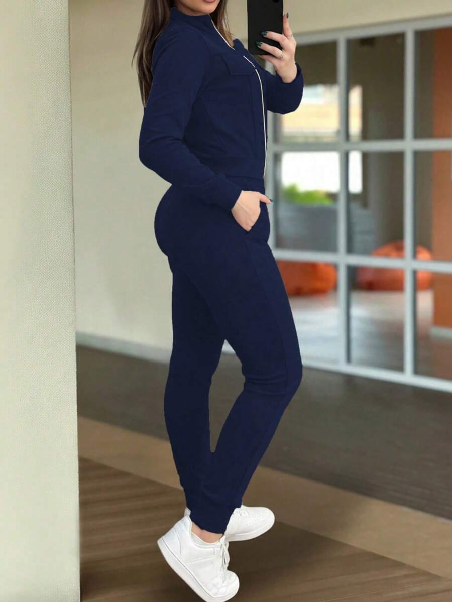 Women's Elegant Two-Piece Zip-Up Jacket & Pants Set