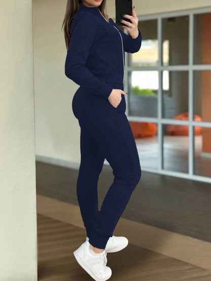Women's Elegant Two-Piece Zip-Up Jacket & Pants Set