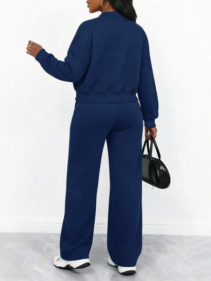 Women's Elegant Two-Piece Zip-Up Jacket & Straight-Leg Pants Set