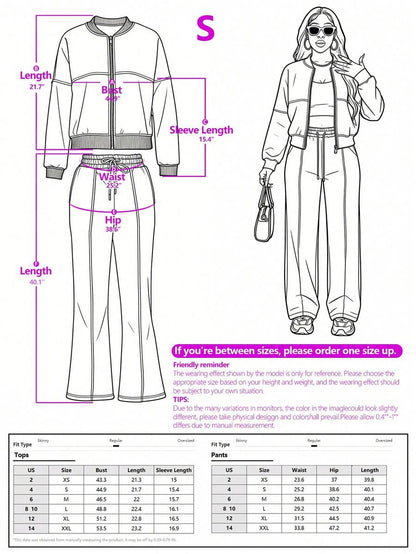 Women's Elegant Two-Piece Zip-Up Jacket & Straight-Leg Pants Set