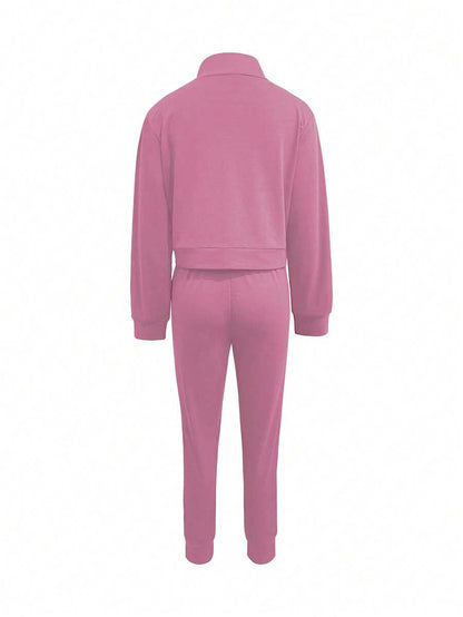 Women's Elegant Two-Piece Zip-Up Jacket & Pants Set