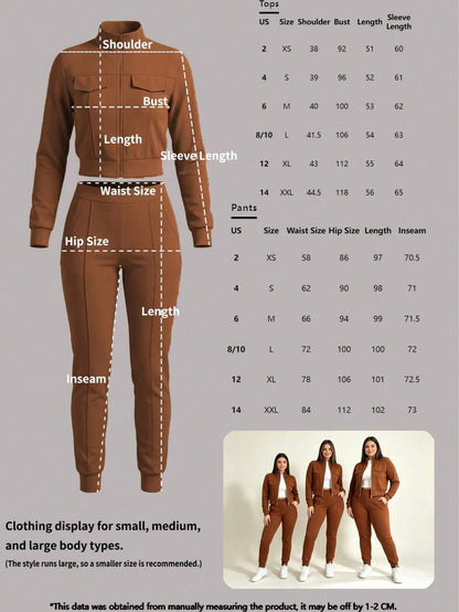 Women's Elegant Two-Piece Zip-Up Jacket & Pants Set