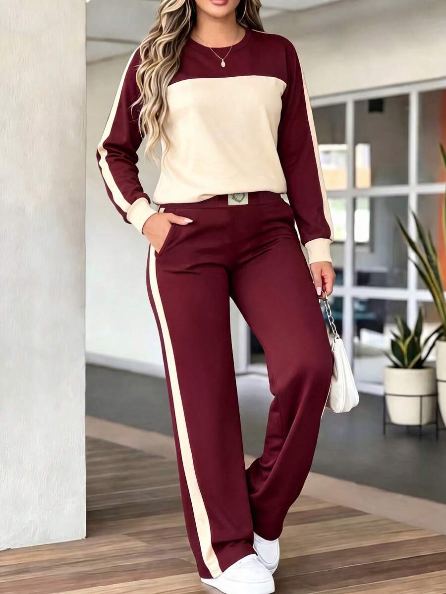 Women's Elegant Two-Piece Zip-Up Jacket & Pants Set