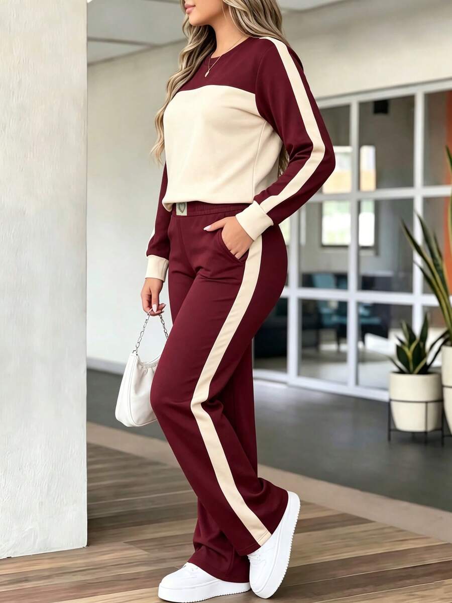 Women's Elegant Two-Piece Zip-Up Jacket & Pants Set
