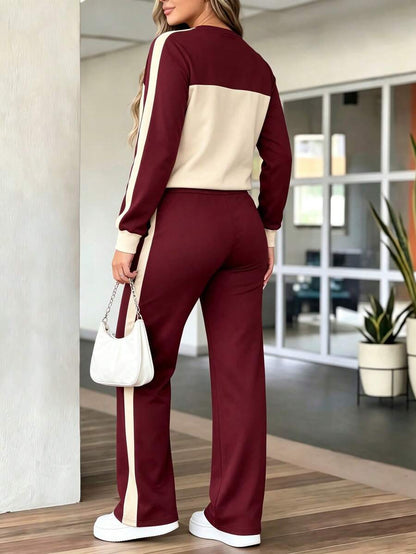 Women's Elegant Two-Piece Zip-Up Jacket & Pants Set