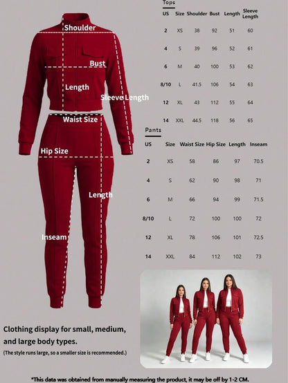 Women's Elegant Two-Piece Zip-Up Jacket & Pants Set