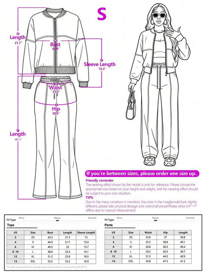 Women's Elegant Two-Piece Zip-Up Jacket & Straight-Leg Pants Set