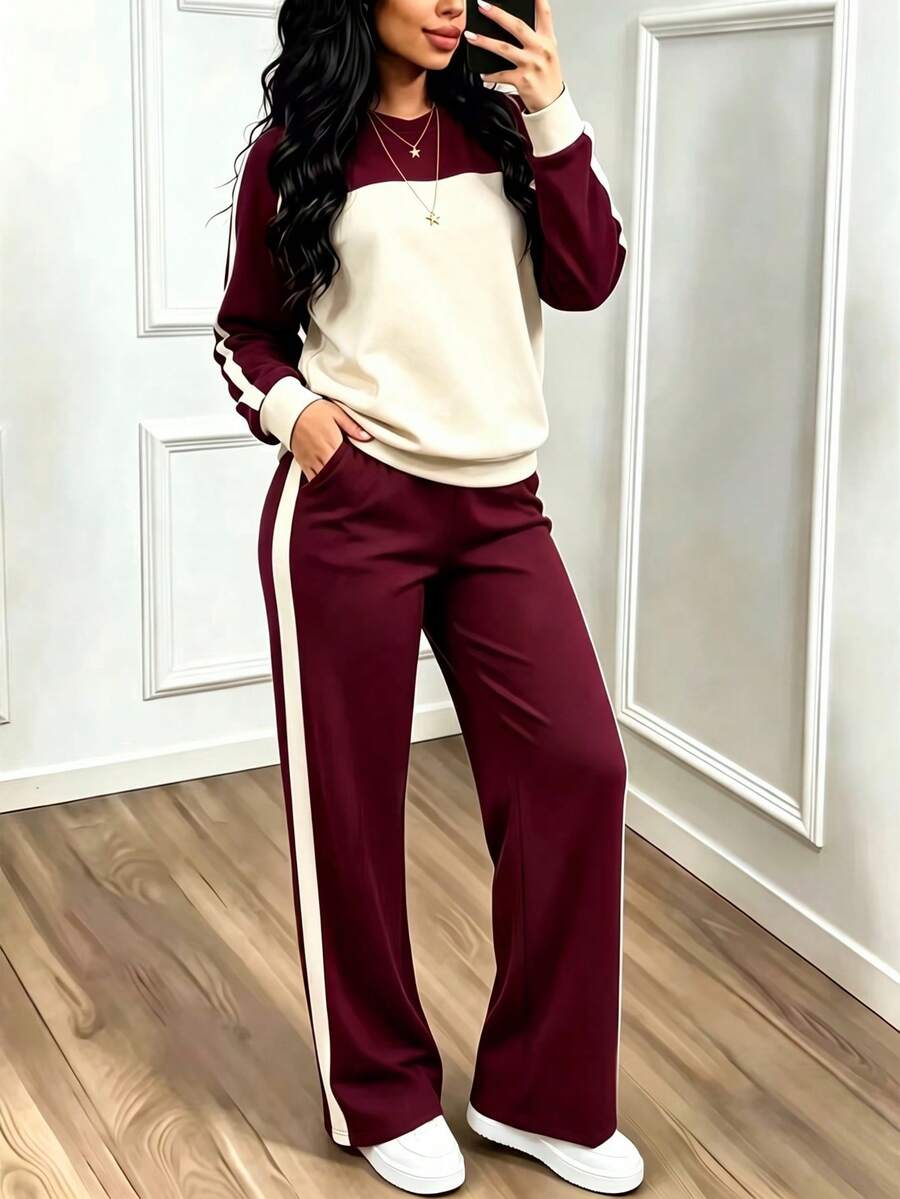Women's Elegant Two-Piece Zip-Up Jacket & Pants Set