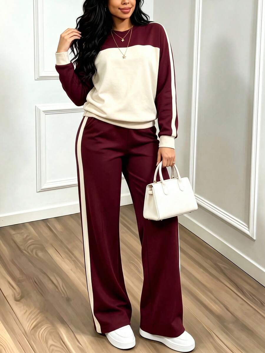 Women's Elegant Two-Piece Zip-Up Jacket & Pants Set