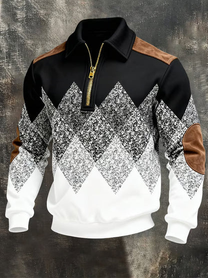 Black, white and grey version with gold half zip, brown shoulder patches and elbow patches 1