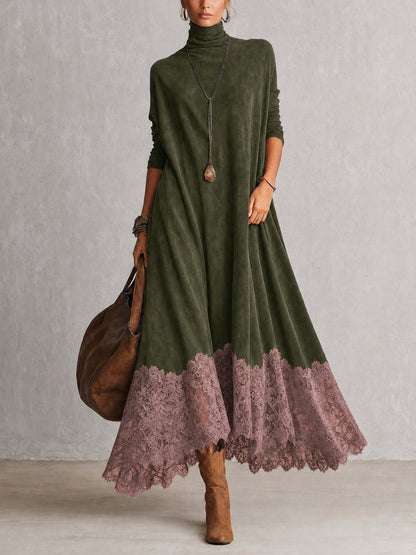 Full-length front view of the olive green version with dusky pink lace hem 9