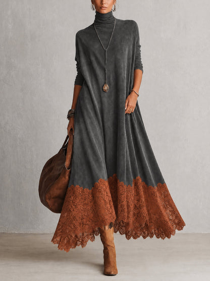 Model wearing the charcoal grey version with a rust orange lace hem 5