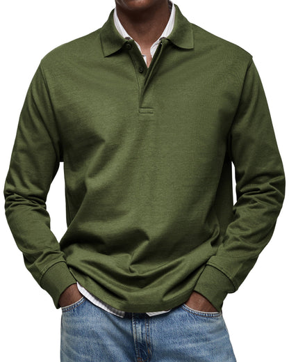 Dark olive green version worn by a model with blue jeans and a striped shirt 10