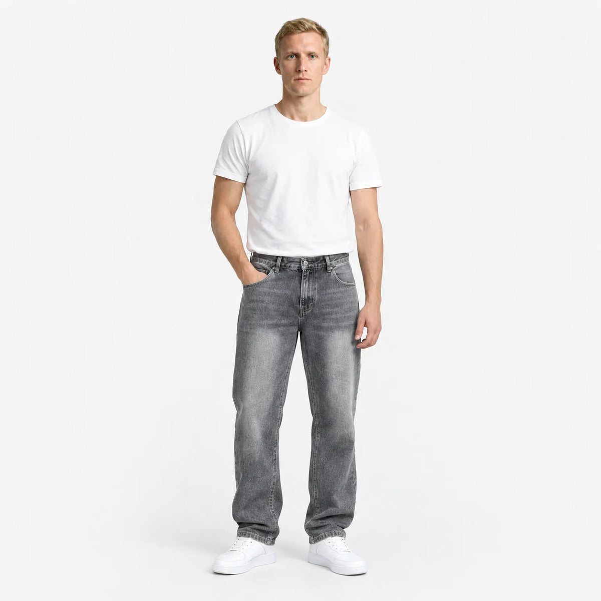 Baggy Jeans - Wide Fit Denim Trousers with Washed Look