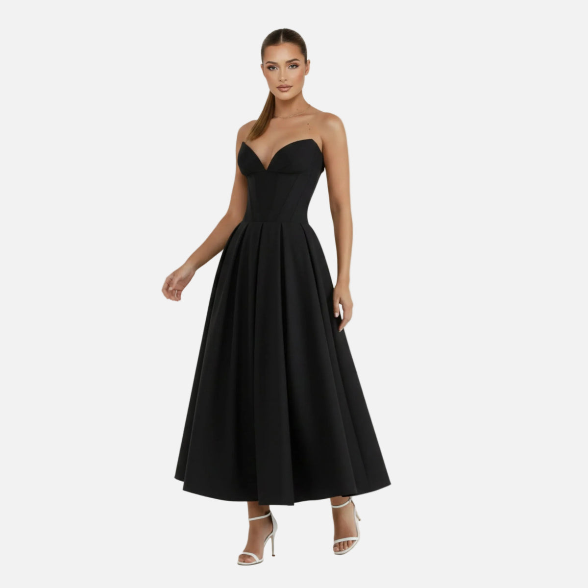 Midi Dress Women's Strapless Corset Bodice with Pockets