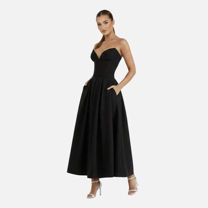 Midi Dress Women's Strapless Corset Bodice with Pockets