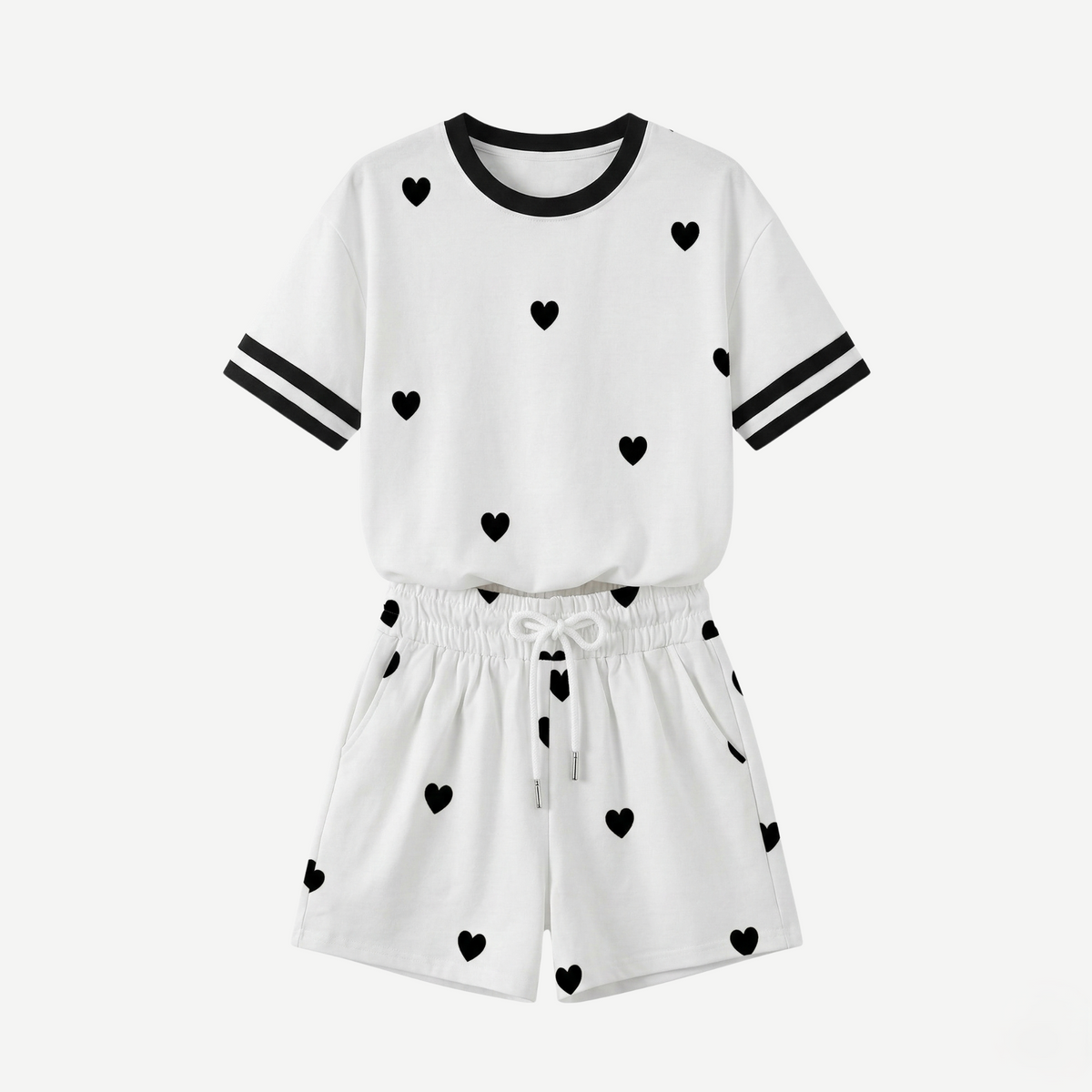 Loungewear Set Women's T-shirt and Drawstring Shorts Print