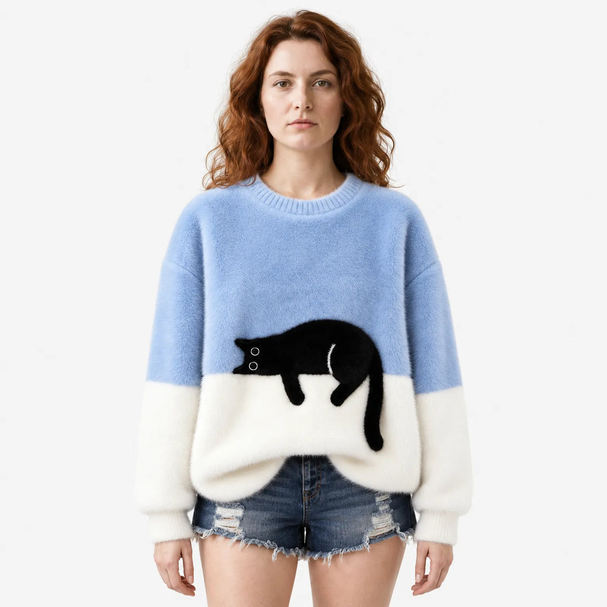 Cat Print Oversized Jumper