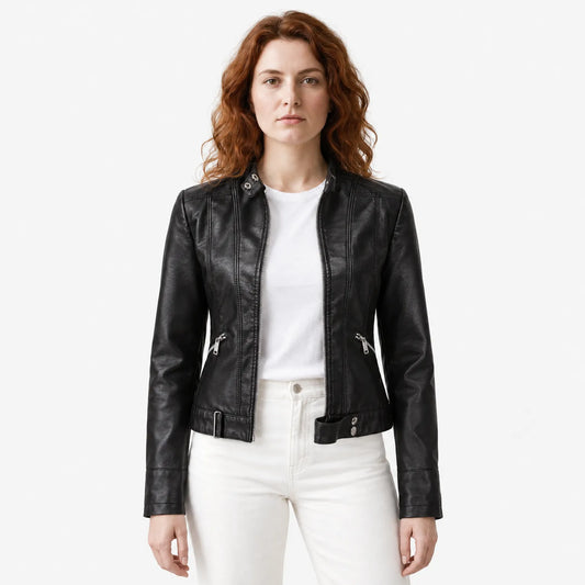 Classic Women's Leather Jacket with Timeless Style