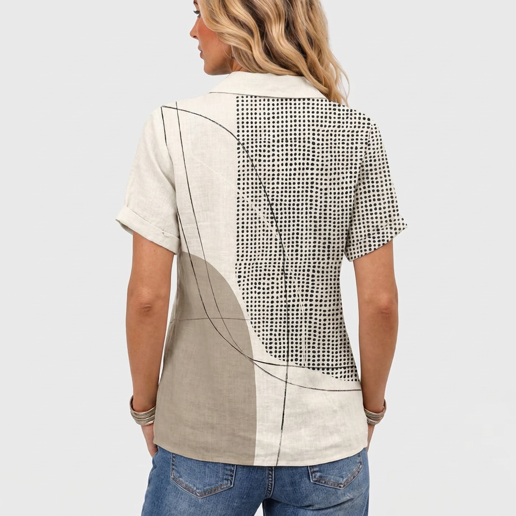 Back view of the shirt, showing the large beige curve, fine lines and dotted panel 5