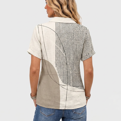 Back view of the shirt, showing the large beige curve, fine lines and dotted panel 5