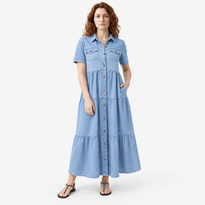 Denim Print Midi Dress