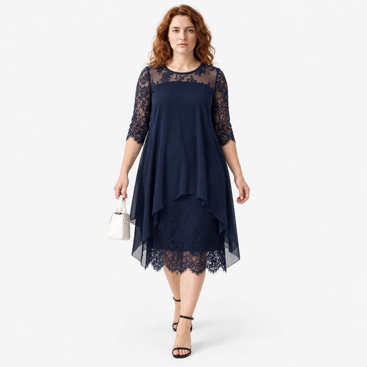 Dorothee Plus Size Midi Evening Dress - Elegant Style