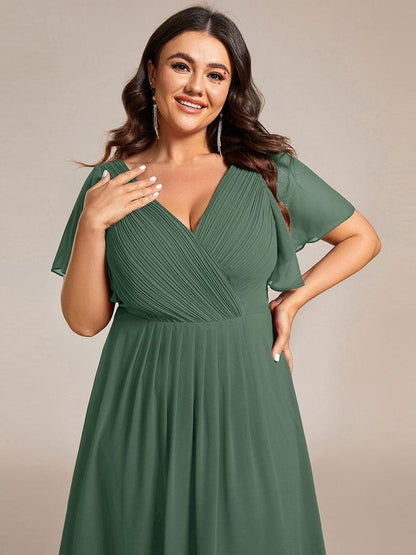 Chiffon High-Low Wedding Guest Dress with V-Neck and Short Sleeves 149