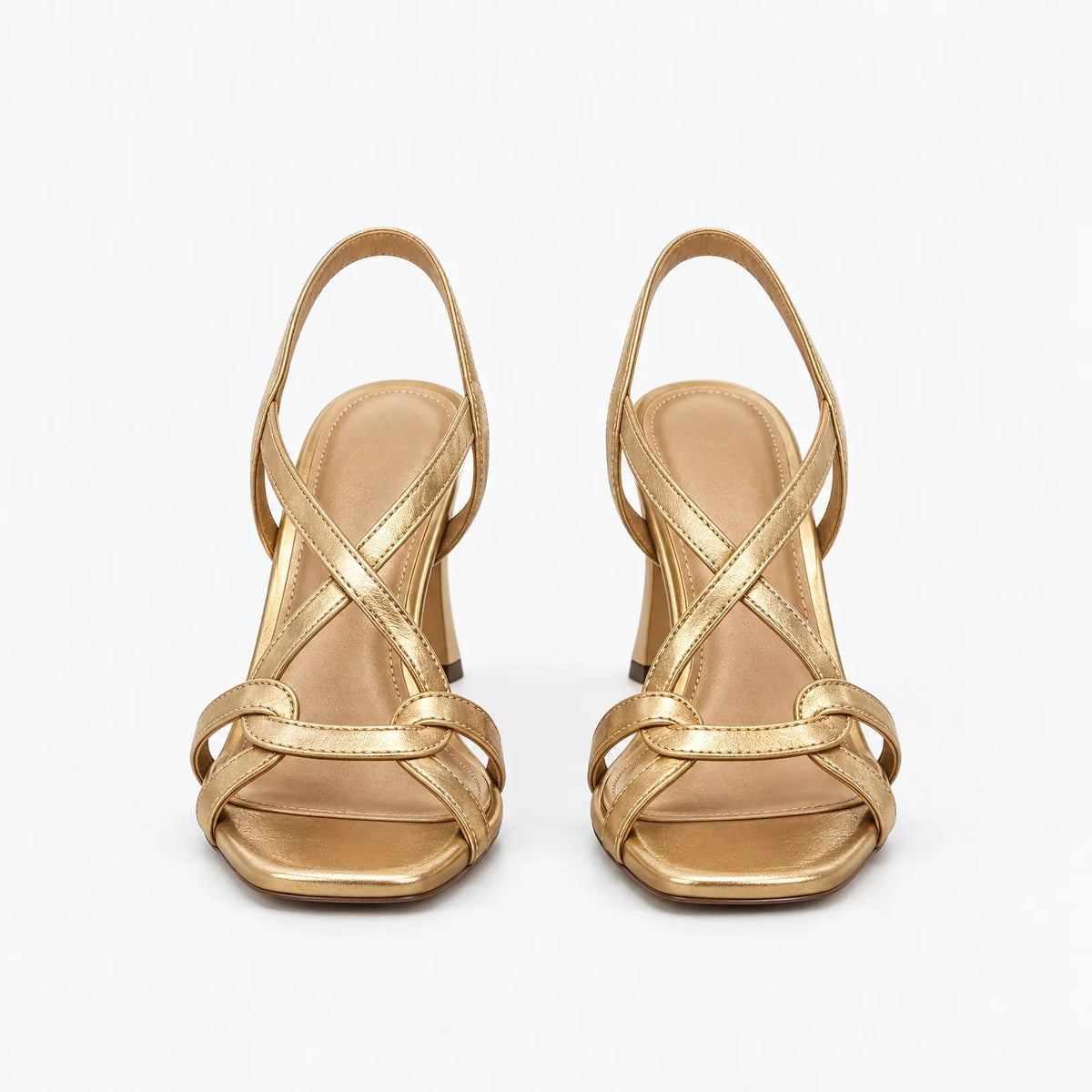 Elegant Gold Strappy Heeled Sandals