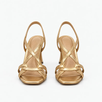 Elegant Gold Strappy Heeled Sandals