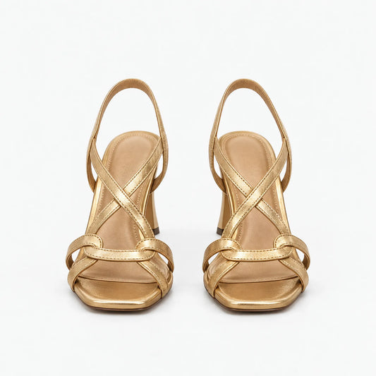 Elegant Gold Strappy Heeled Sandals