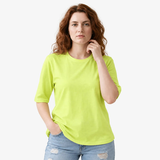 Essential Half Sleeve Round Neck Tee in Neon Green – Relaxed Fit