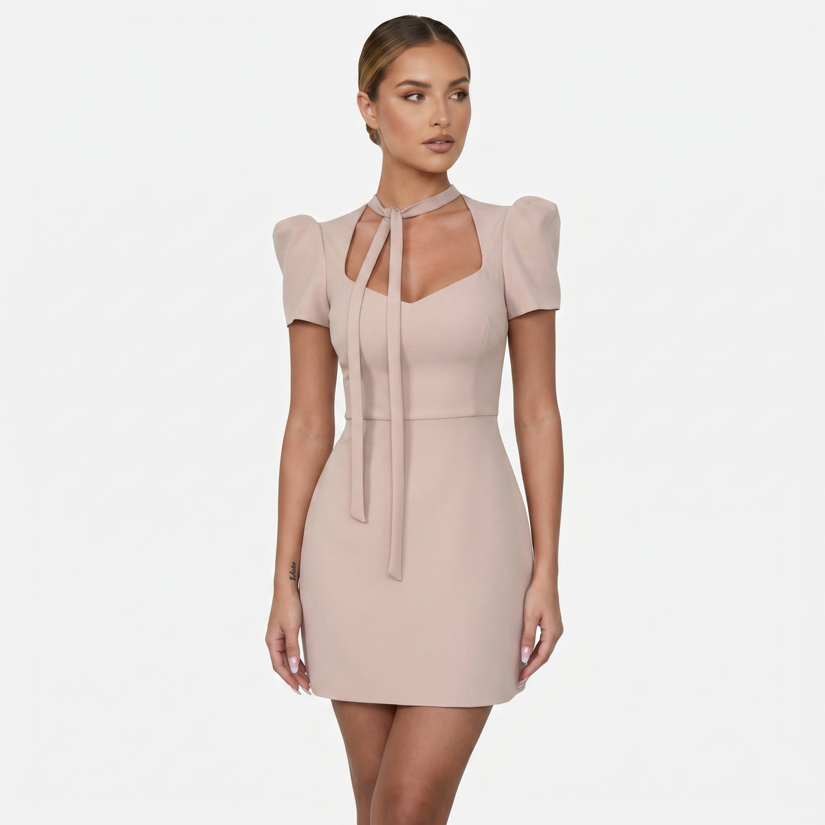 Mini Dress Women's Sweetheart Neck Puff Sleeve