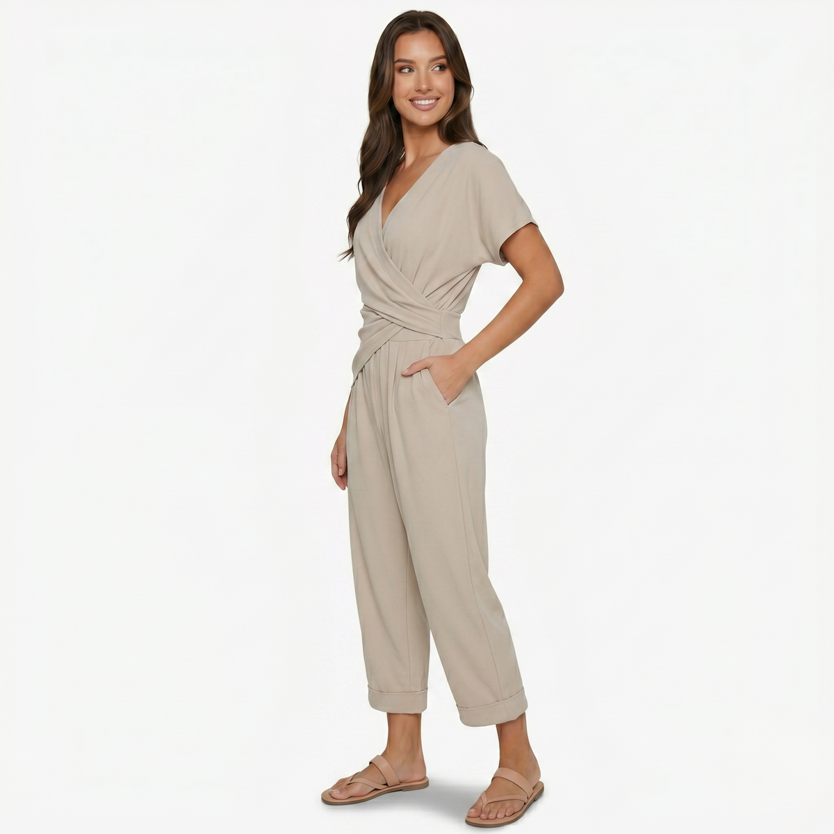 Two Piece Set Women’s Wrap Top and Cropped Trousers