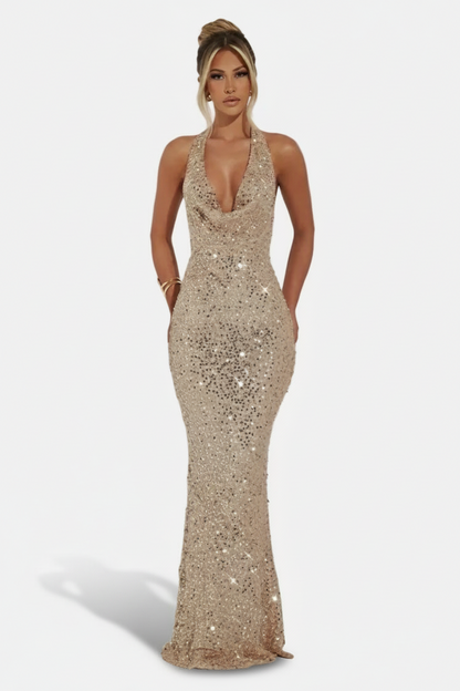 Mavenburry | Women’s Open Back Halter Maxi Dress