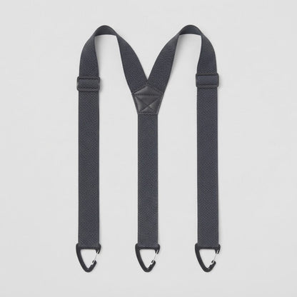 Dark grey Y-shape braces laid flat with three black clip hooks and adjusters 12