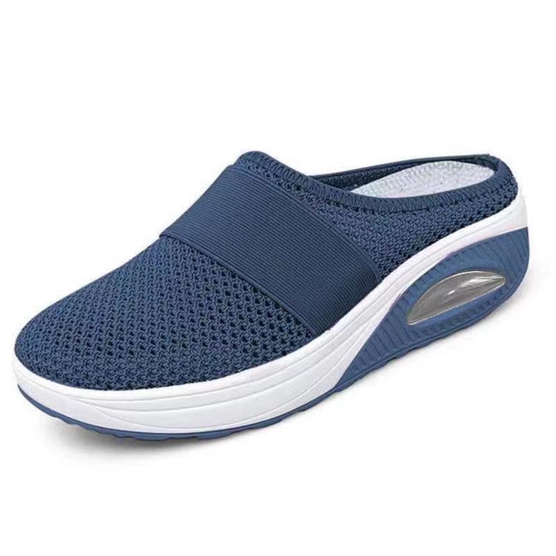 Slate blue mesh backless slip-on with white midsole and transparent air cushion window in the heel 8
