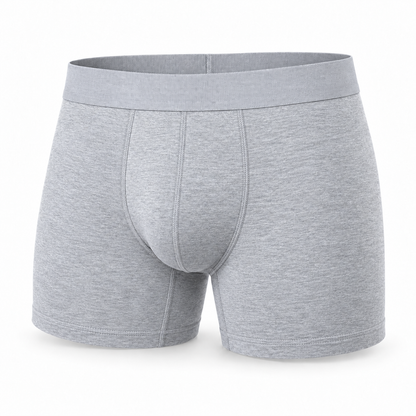 Single light grey marl boxer brief from the front, showing the wide waistband and stitched front panel. 7