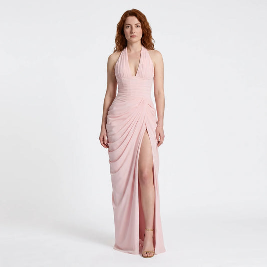 Linde Halterneck Maxi Dress with Corset Bodice and Chiffon Skirt